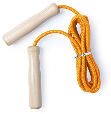 Corde à sauter réglable de 260 cm avec manche en bois verni, corde à sauter pour enfants, corde à sauter réglable en coton avec poignée en bois pour garçons et filles (jaune)