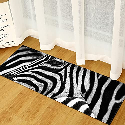 MNJLB Teppich Läufer Flur - Tiere Indoor Langer Rutschfester Gefleckter Gummi-Rücken-Wohnzimmer-Läufer-Teppich-3D-Gedruckter Schwarz-Weiß-Zebra Maschinenwaschbarer Läufer-Teppich Für Küche Waschküch
