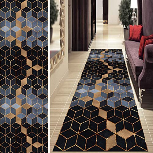 SESOUK Teppich Läufer Moderne Geometrisch Flur Küche Wohnzimmer, rutschfest Korridor Teppiche Schlafzimmer Teppichläufer Bodenmatte Breite 50cm/ 60cm/ 70cm/ 80cm/ 90cm/ 100cm/ 120cm/ 140cm
