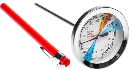 BROWIN® Analog Bratenthermometer mit Etui 100601 | 0-120 °C Garthermometer aus Edelstahl | Fleischthermometer zum Kochen, Braten | Kerntemperaturmesser für Fleisch | Thermometer für Schinkenkocher