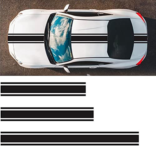 ihreesy Auto Außenaufkleber,Auto 3 Stücke Motorhaube Streifen Aufkleber Racing Stripes Vinyl Aufkleber Grafik Aufkleber Wasserdicht Sport Streifen für Auto Motorhaube Dach Kofferraum,#A