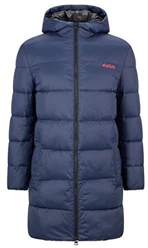 HUGO Mens Mati2241 Chest-Logo Puffer Coat with Hood Blue
