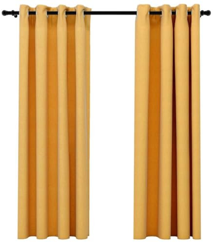 vidaXL 2X Vorhang Verdunkelung mit Ösen Leinenoptik Verdunkelungsvorhang Kräuselband Thermo Gardine Blickdicht Vorhänge Gelb 140x175cm