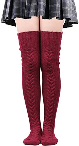 Nanxson Damen Lang Stulpe Leg Warmer Gestrickte Over-Knee Lange Beinstulpe Tanzen Strumpf (Dunkel Rot-74)