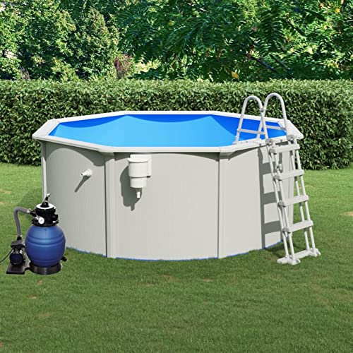 Tidyard Piscina Fuori Terra,con Pompa Filtro a Sabbia,Scaletta,in Acciaio,Blu e Bianco,300x120 cm, da Giardino,Paio, Rigida