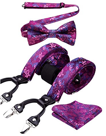 Enlision Hosenträger für Herren Fliege Einstecktuch Set elastisch und verstellbare Länge