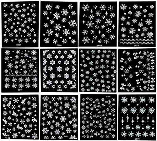 Nail Art Stickers, 12 Sheet 3D Nail Stickers Self-adhesive Nail Decals Nail Art White Snowflakes Designs for Women Girls