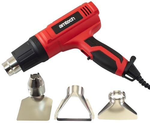Amtech - Heat Gun for Paint Stripping, Soldering, for Crafts and More, Home DIY Tool, Easy to Use with 3 Heat Settings, Ergonomic, Electric, Thermal Cut Out, Includes 4 Nozzles (2000W)