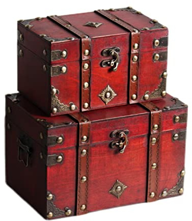 Vintage Trunk 2er Set Holz Schatztruhe Boxen Hexerei Supplies Kit Hexenkiste Dekorative Aufbewahrung Truhe Box mit Schloss Handgefertigte Dekoboxen mit Deckel Stapelbare Aufbewahrungstruhen Groß