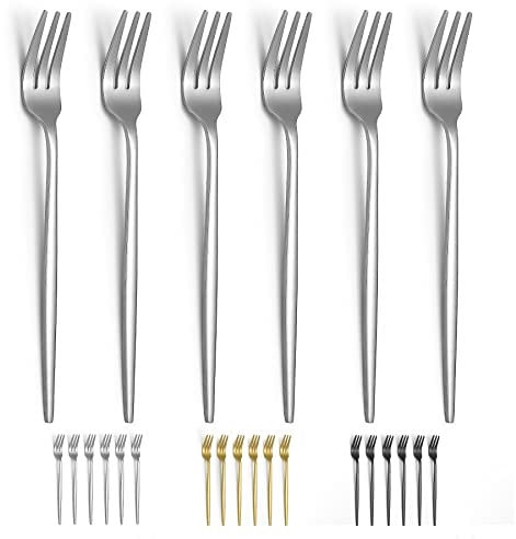 Evanda Tenedor de Postre 6 pack 16,5cm, Tenedor de pastelería de acero inoxidable, Tenedor de aperitivo familiar para fruta, tarta, queso, viajes de fiesta, restaurantes, fácil de limpiar