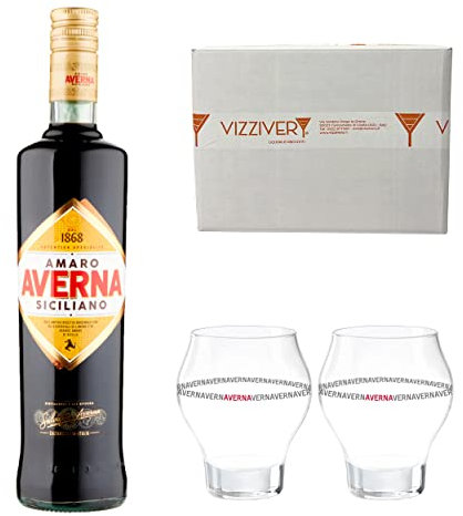 Amaro Averna Siciliano 29% Vol. 1000 ml - con 2 Bicchieri Originali Amaro Averna