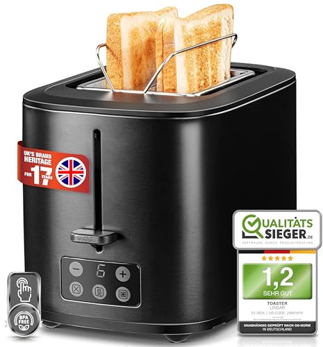 Linsar - Toaster Schwarz Matt - Zwei-Scheiben-Toaster - Mit Touchscreen, 6 Bräunungsstufen, Herausnehmbarer Krümelschublade, Integriertem Brötchenaufsatz und Abschaltautomatik - 980 Watt - (Schwarz)