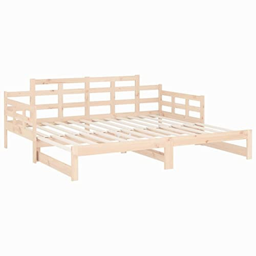 Tidyard Tagesbett Ausziehbar Bettrahmen Schlafzimmerbett Schlafsofa Polstersofa Schlafcouch Sofabett Bettcouch Bettsofa Loungesofa 2X(90x200) cm (B x L),Massives Kiefernholz (unbehandelt)