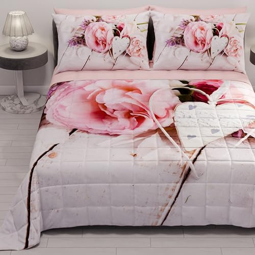 PETTI Artigiani Italiani - Copriletto Singolo Estivo 170x260cm 100 g/m² Double Face, Trapuntino Letto Singolo Primaverile, Trapunta Leggera, Country Chic, 100% Made in Italy
