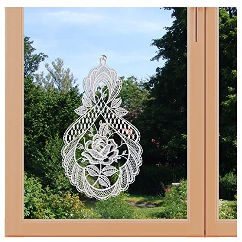 artex deko Allzeit-Fensterbild Rosentraum traditionelle Plauener Luftspitze weiß Klassiche Spitzendeko 26 x 16 cm