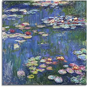 JAHER Claude Monet Paintings - (Water Lilies - 2) Poster Wall Art Scroll Canvas Painting Picture Living Room Decor Home 24x24inch(60x60cm)