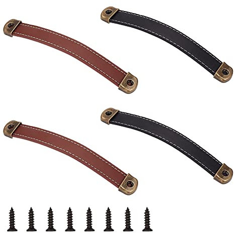 GORGECRAFT 4 Sets 2 Farben Leder Türgriff Schubladengriffe Metallbeschläge Schrank Koffer Gepäckgriff Griff Türgriffe Schubladengriffe Ersatz Schrankzugriemen Mit Legierungsschnallen Und Schrauben