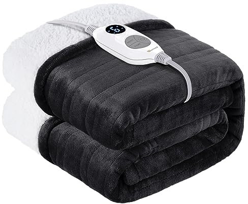 Warmrest Heizdecke mit Abschaltautomatik 𝟏𝟑𝟎×𝟏𝟖𝟎 𝐜𝐦 Flanell Sherpa Elektrische Wärmedecke Heizdecke, 6 Temperaturstufen und Überhitzungsschutz, Waschbar Heizdecke Kuscheldecke fürs Bett, Grau