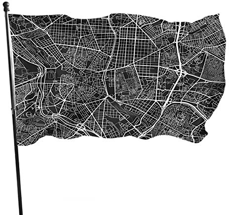 Garten Flaggen Schwarz-Weißer Stadtplan Von Madrid Feiertage Flags Gedruckt Dekorative Fahnen Wetterfeste Yard-Flaggen Für Garten Feiertage Jahreszeiten 152x90 cm