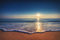 adrium Acryl-Bild 80 x 50 cm: Sonnenaufgang über dem Meer und dem Strand. Wellen waschen den Sand. (117335090)