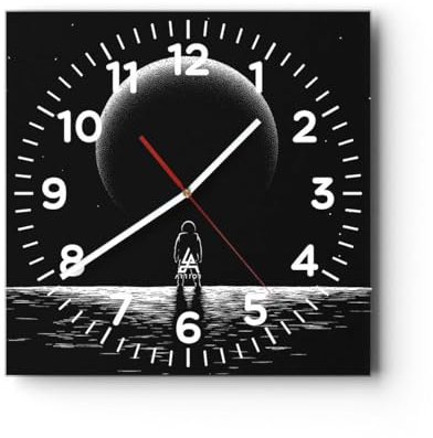 ARTTOR Moderne Glasuhr 30x30cm Quadrat Wanduhr Weltraum Menschen - 5534