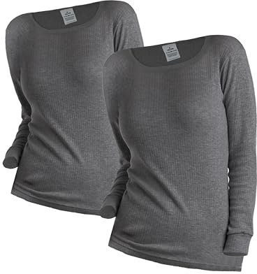 OCERA 2X Thermo Unterhemd für Damen, Warme Thermounterwäsche mit Baumwolle für den Winter - anthrazit - M