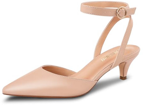 PIZZ ANNU Escarpins Femme Petit Talon Kitten Heel Sandales Été de Bout Pointu Confortable Élégant Chaussures Bride Cheville Nude EU 39