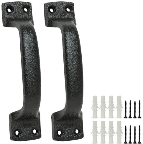 Woodside Cast Iron Heavy Duty Barn Door Handles, Vintage Cupboard & Drawer Pull for Home & Garden Furniture, Pack of 2