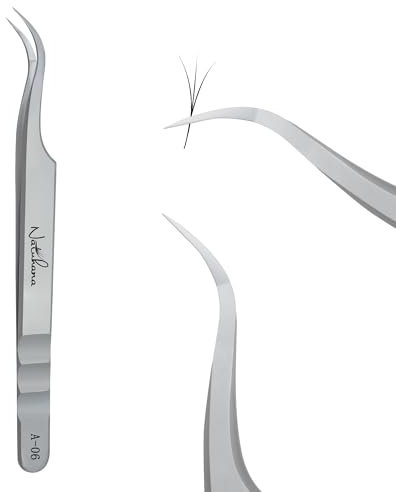 Natuhana Pinzetta Extension Ciglia Professionale in Acciaio Inossidabile di Alta Qualità Antiscivolo Punta Curva Pinzette Antistatiche Eyelash Volume Tweezer(Argento, A-06)