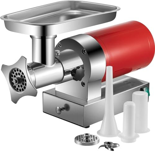 XINGLUOY Electric Meat Grinder, 661 Lbs/Hour1100 W, 1.5 HP Meat Mincer with 2 Grinding Plates, Sausage Kit Set, Heavy Duty - Red, for Home Kitchen & Commercial Use