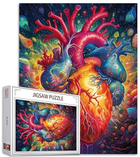 Tucocoo Hearts Jigsaw Puzzles für Erwachsene 1000 Stück, Human Organ Artwork Jigsaw Puzzle 27 x 20 Zoll Bunte DIY Puzzles für Home Decoration, Familie Puzzle perfekt für Spielabende