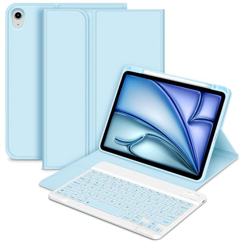 Bettdow for iPad Air 11 Inch M3 2025/ M2 2024 Keyboard Case, UK Layout Detachable Wireless Keyboard, Case with Pencil Holder for iPad Air 11 M2 2024/ M3 2025/Air 5th 2022/ Air 4th 2020 10.9 (Blue)
