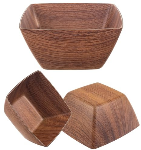 KADAX Insalatiera in plastica, elegante ciotola in finta legno, moderna ciotola di plastica, ciotola per snack (quadrata 19,5 cm)