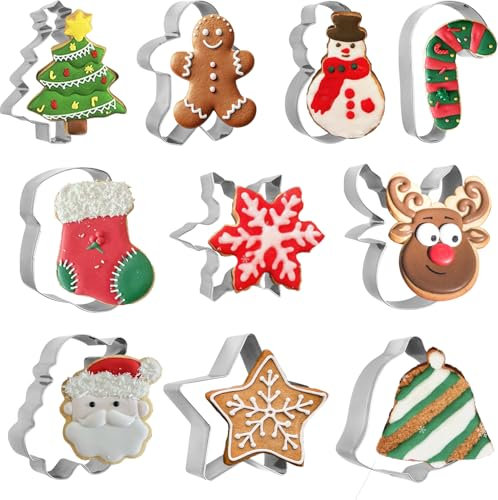 Joyblossom Ausstechformen Weihnachten, 10 Stück Edelstahl Plätzchen Ausstecher Weihnachten Backzubehör, Weihnachtsmann, Schneeflocke, Schneemann, für Plätzchen, Lebkuchenmänner, Weihnachtsschmuck