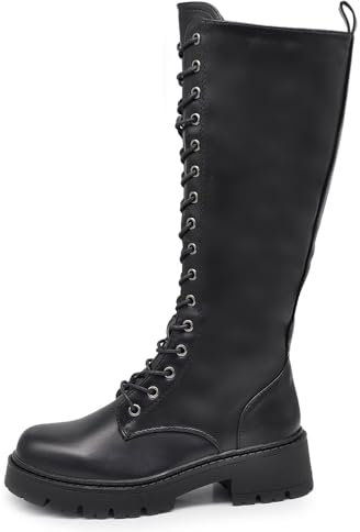 IF Fashion Scarpe Combat Anfibi Militari Stivali Alti da Donna Platform G691 Nero N.40