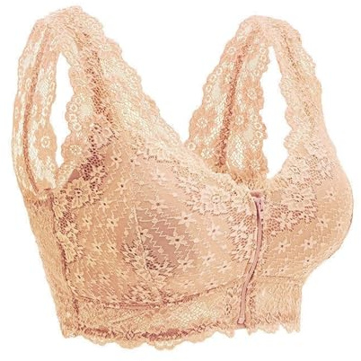 GHAKKE Mastektomie-BH Für Damen, Reißverschluss Vorne, Gepolsterter Post-OP-BH, Sexy Spitze, Bügelloser Alltags-Bra Für Silikonbrüste