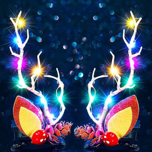 Fashband Pinces à cheveux de Noël à LED colorées en bois de renne pour femme
