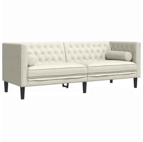Hommdiy Chesterfield-Sofa mit Nackenrollen 3-Sitzer,Wohnzimmer Sofa Creme Samt