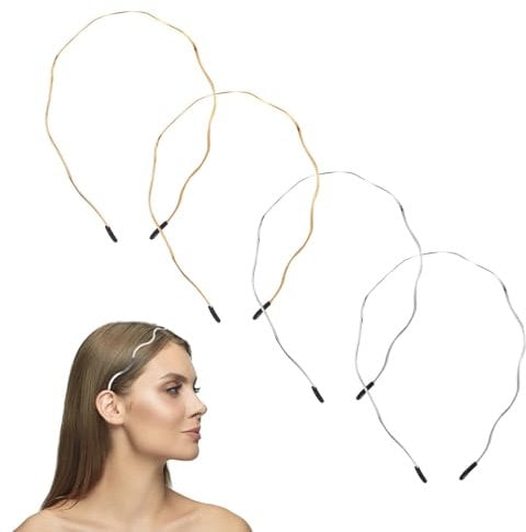 Gjinxi 4PCS Metal Headbands for Women No Pressure Zigzag Gold Hair Accessories Hairband Layered Gold Hair Band Fashion Wavy Non Slip Headbands for Teens & Women(Gold, Silver)