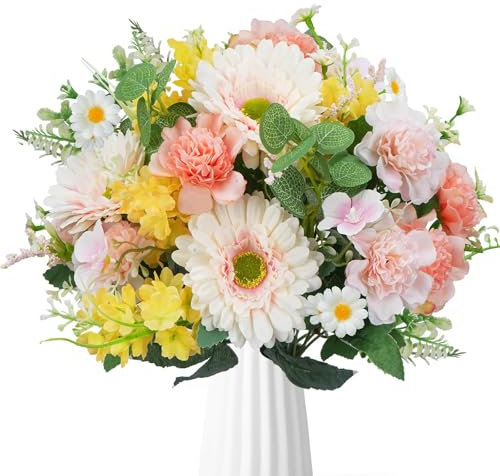 HUAESIN Bouquet Fiori Finti per Decorazioni Fiori Artificiali da Esterni Fiori di Plastica Fiori Margherita Artificiali Rami Fiori Seta Fiori Lillà Artificiali per Decorazioni Casa Soggiorno Balcone