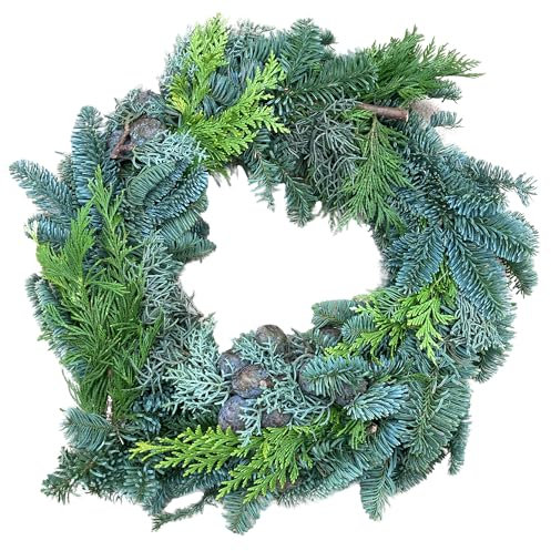Gardeners Dream 'Nobilis' Edel-Tanne-Laub-Mix Tannen Türkranz-Weihnachtskranz (30 cm) - Adventskranz zum Selber Dekorieren - Ideale Kranz Deko, Weihnachtskranz Haustür Deko & Christmas Wreath