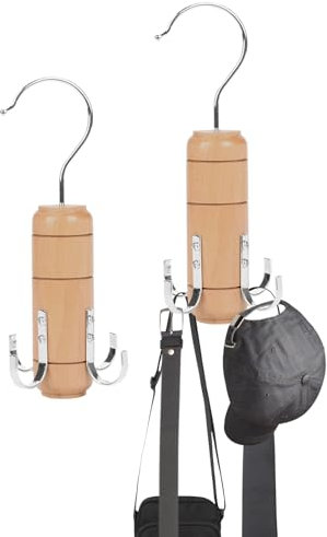 GmeDhc 2 Stück Gürtelhalter Kleiderschrank, Gürtelaufhänger mit 6 Häkchen, gürtelbügel aus Metall Holz, Gürtel Aufbewahrung, für Krawatten, Schals, Hüte