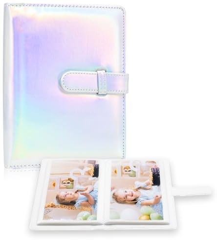Photo Album 4x6 Photos - 68 Pockets Small Mini Capacity Premium Vegan Leather Cover Book, Portable Wallet Photo Album for Boys Girls Birthday Wedding (Magic Silver)