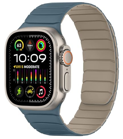 Tasikar Correas Magnéticas Compatible con Apple Watch 49mm 46mm 45mm 44mm 42mm Silicona Suave Correa de Repuesto Tipo Bucle para iWatch Ultra 3 2 1 SE Series 11 10 9 8 7 6 5 4 3, Dune-Nube azul