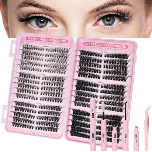 Aomig Cat Eye Cils Individuels Extension, 540 Grappe Naturel Fox Cils Individuels Extension avec Bond et Seal, DIY de C Curl Clusters Cils en Bouquets Individual(8-16mm,30P-100P mix Kit)
