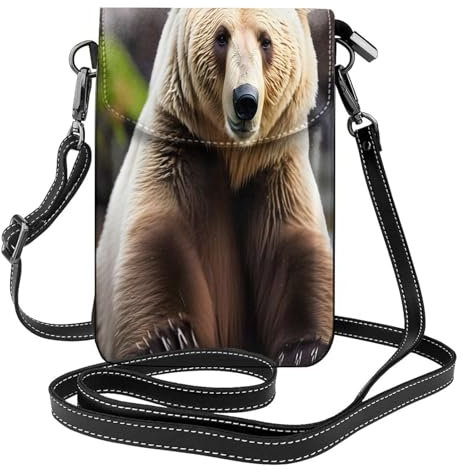 njkhbolk Umhängetasche für Damen, Motiv: weißer Bär, brauner Bär, trendige Mini-Handtasche mit Kreditkartenfächern, Schwarz, Einheitsgröße