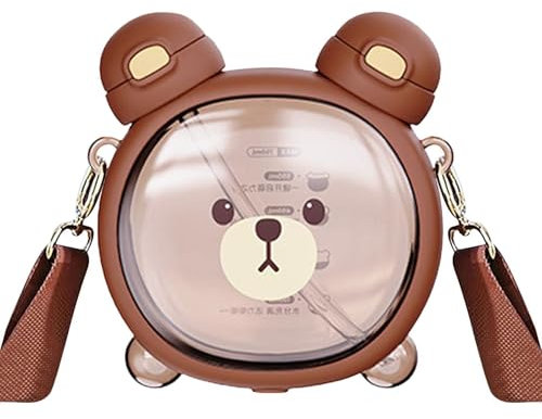 Cute Bear Water Bottle, kaw-aii Bear Water Bottle With Straw, Leak-Proof kaw-aii Straw, Cute Cartoon, Large Capacity For Girls With Adjustable Shoulder Strap