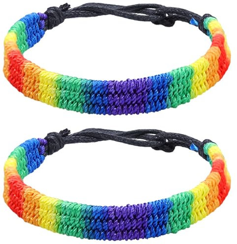 Gay Pride Armband,2 Stück Regenbogen armband,LGBT armband,Freundschaftsarmband,Geflochtenes armbander Verstellbar,Freundschaftsarmbänder Geflochten,LGBT Regenbogen armbänder Set für Männer Frauen