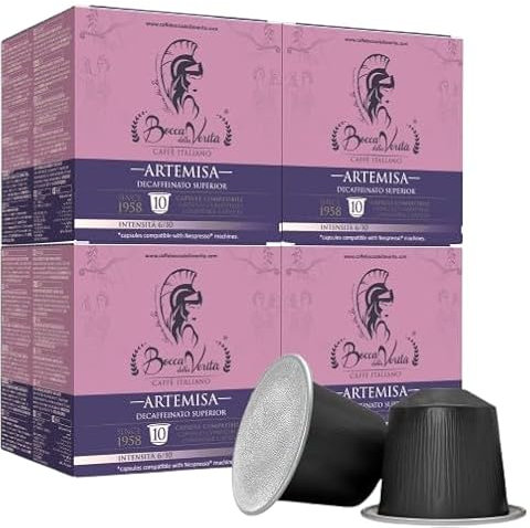 BOCCA DELLA VERITA - Boîte de 40 capsules de café italien ARTEMISA Descafeinado, Capsules compatibles avec la machine à café Nespresso®, 100% Made in Italy