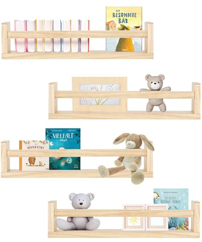 ONVAYA Étagère murale naturelle 40 cm Bois massif naturel ou blanc Installation facile Lot de 4 étagères murales en bois